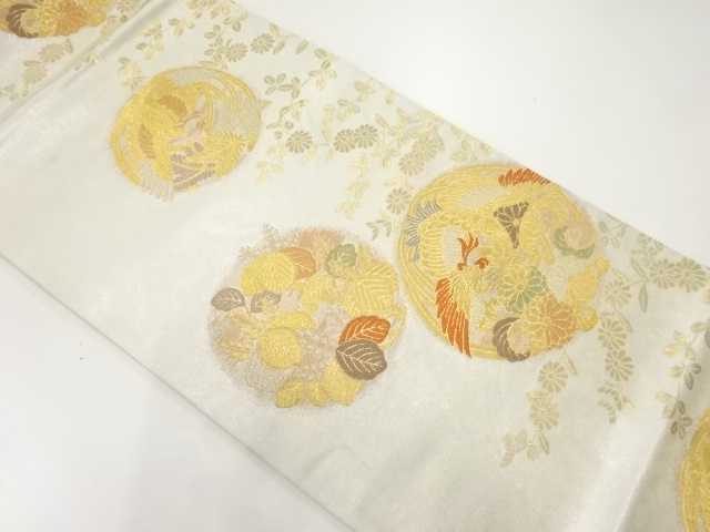 鳳凰に花丸模様織出し袋帯